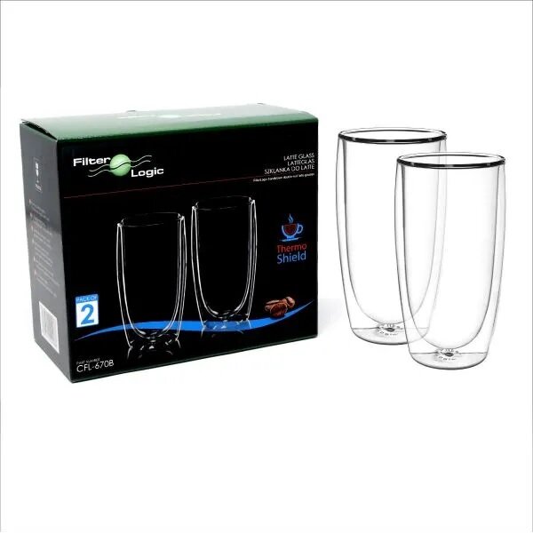 CFL-670B Thermoshield Double Wall Latte Glasses / Coffee Glasses (Twin Pack) by FilterLogic